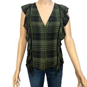 Alice And Olivia Janet Ruffle Blouse Small Plaid Button Down Twee 2010s Preppy